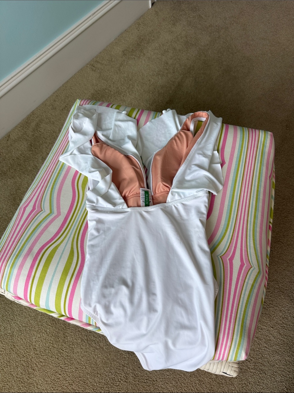 J Crew White Ruffle V Neck Swimsuit Size 4 - Picture 3 of 7